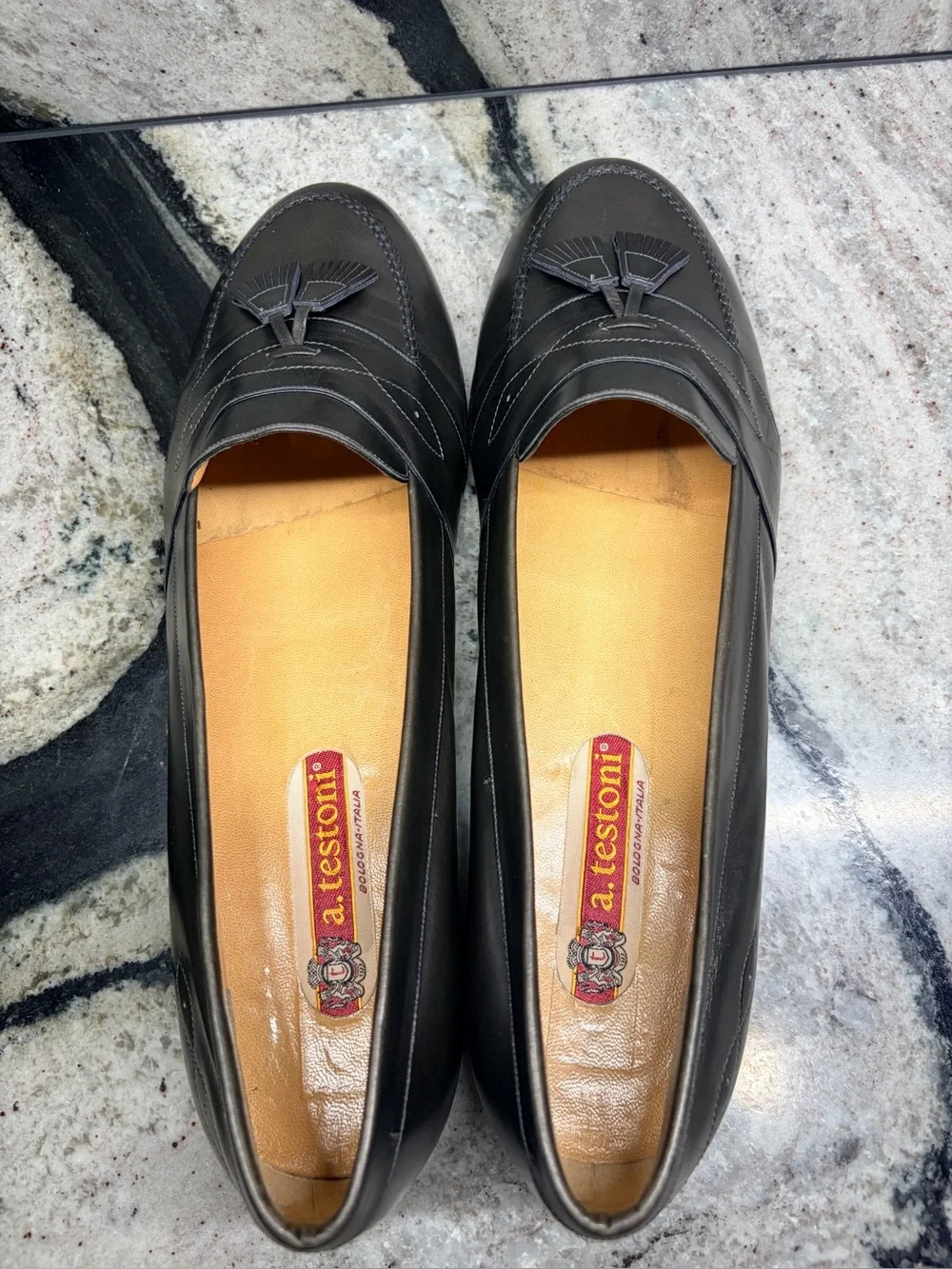 Testoni Tassel Loafers Gray Olive Leather Italy Men’s 9.5 D Handmade